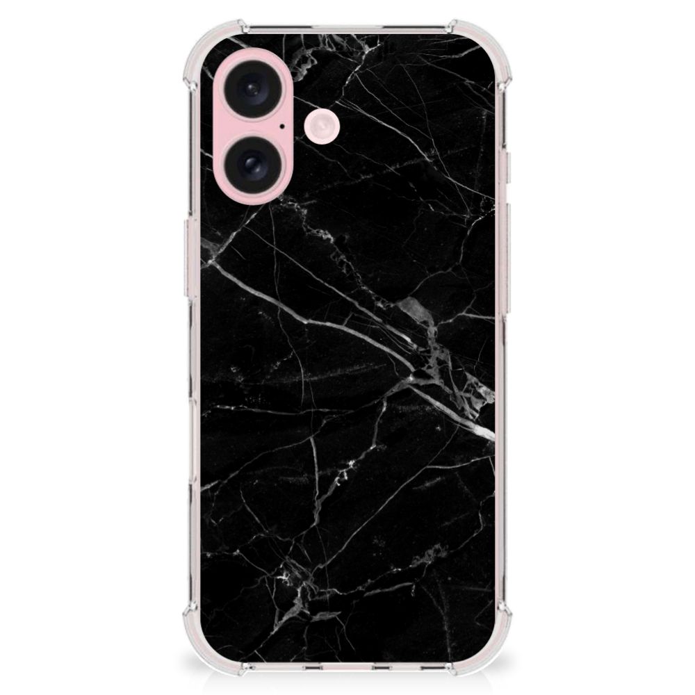 iPhone 16 Anti-Shock Hoesje Marmer Zwart - Origineel Cadeau Vader
