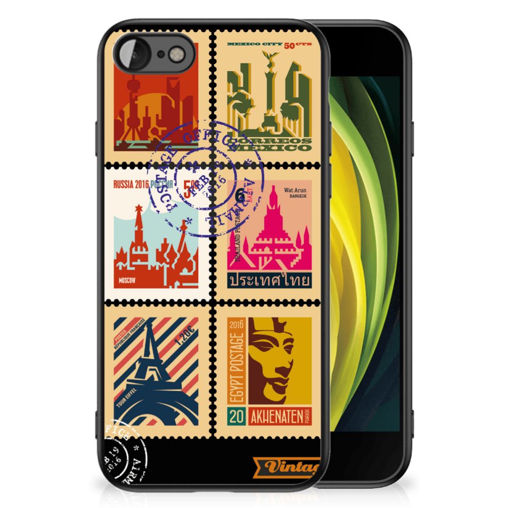 iPhone SE 2022 | SE 2020 | 7/8 TPU Backcover Postzegels met vintage postzegels in een kleurrijk ontwerp.