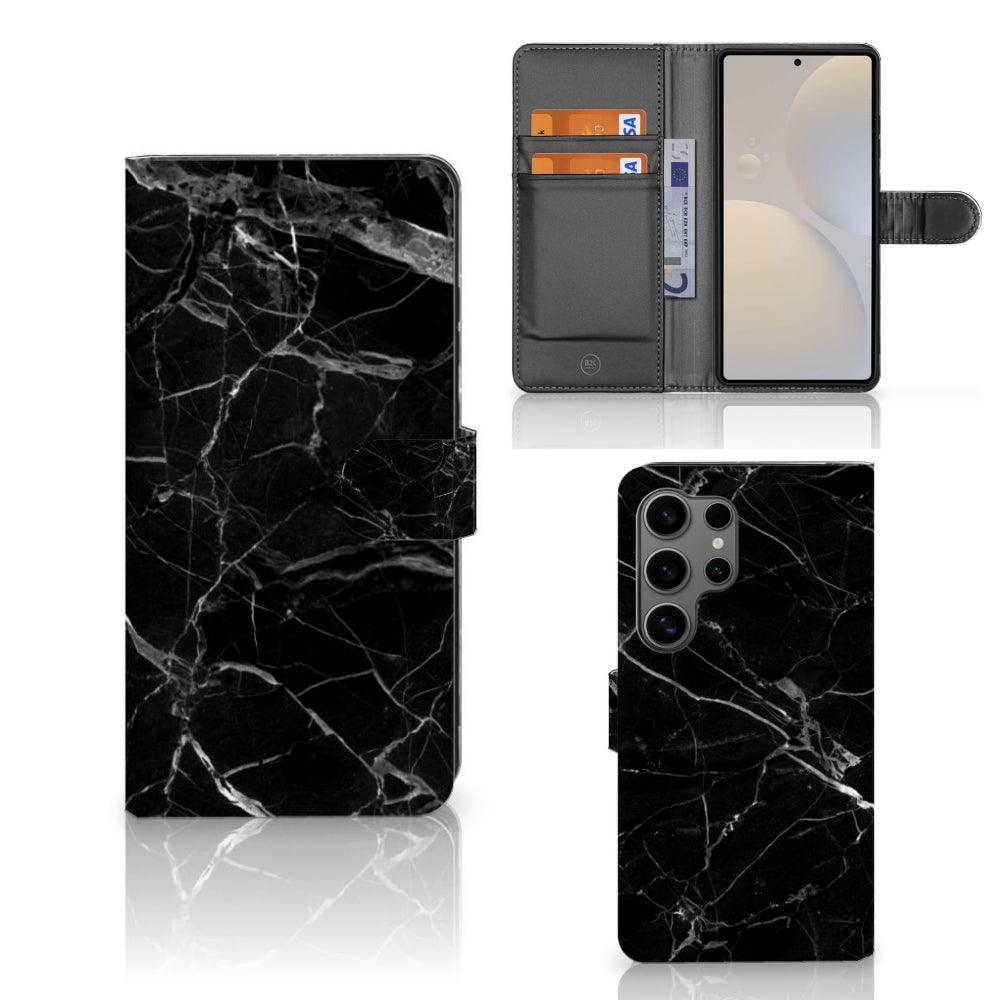 Samsung Galaxy S25 Ultra Bookcase Marmer Zwart - Origineel Cadeau Vader
