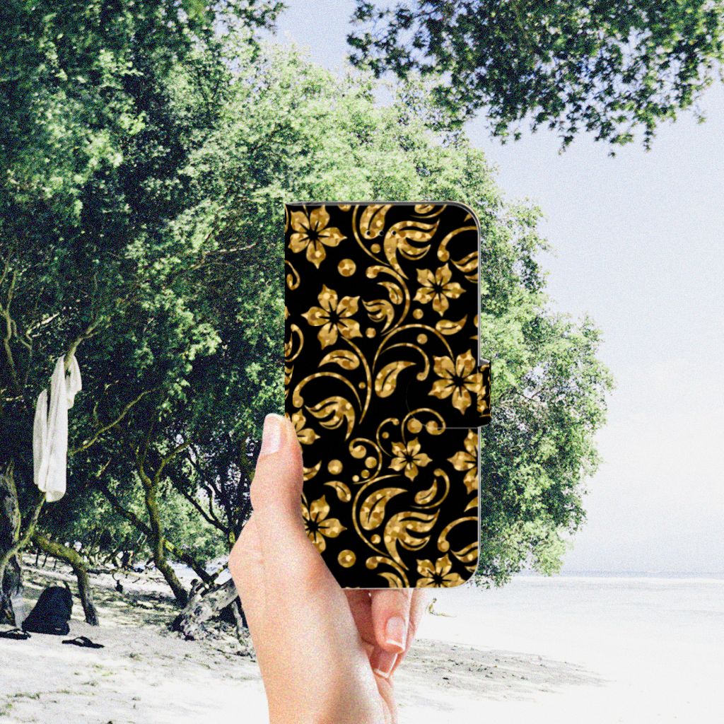 Apple iPhone 7 Plus | 8 Plus Hoesje Gouden Bloemen