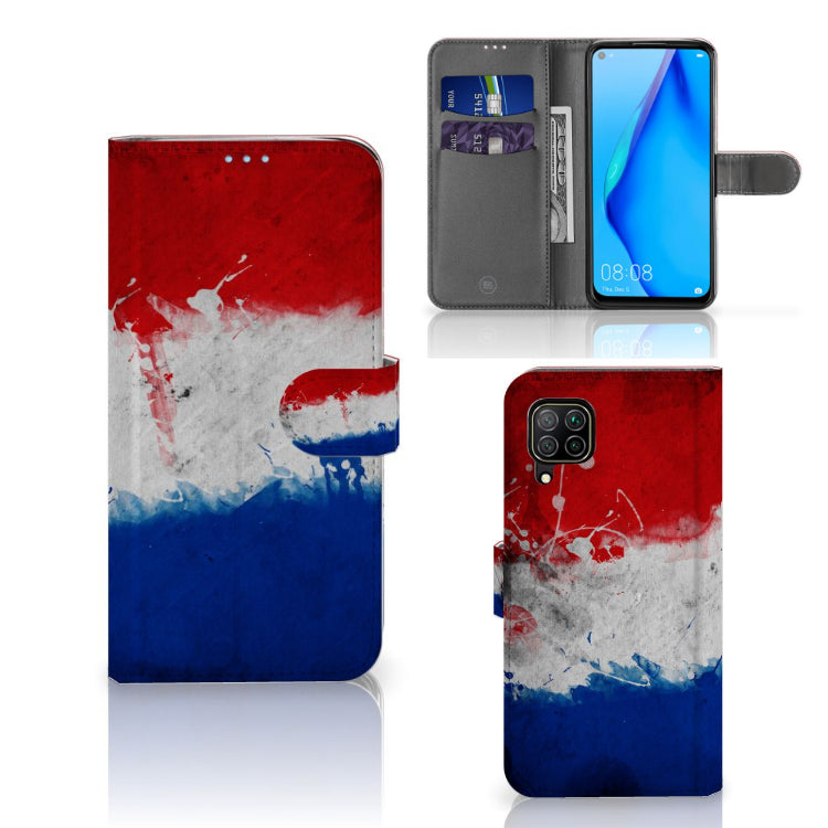 Huawei P40 Lite Bookstyle Case Nederland met artistiek ontwerp van Nederlandse vlag