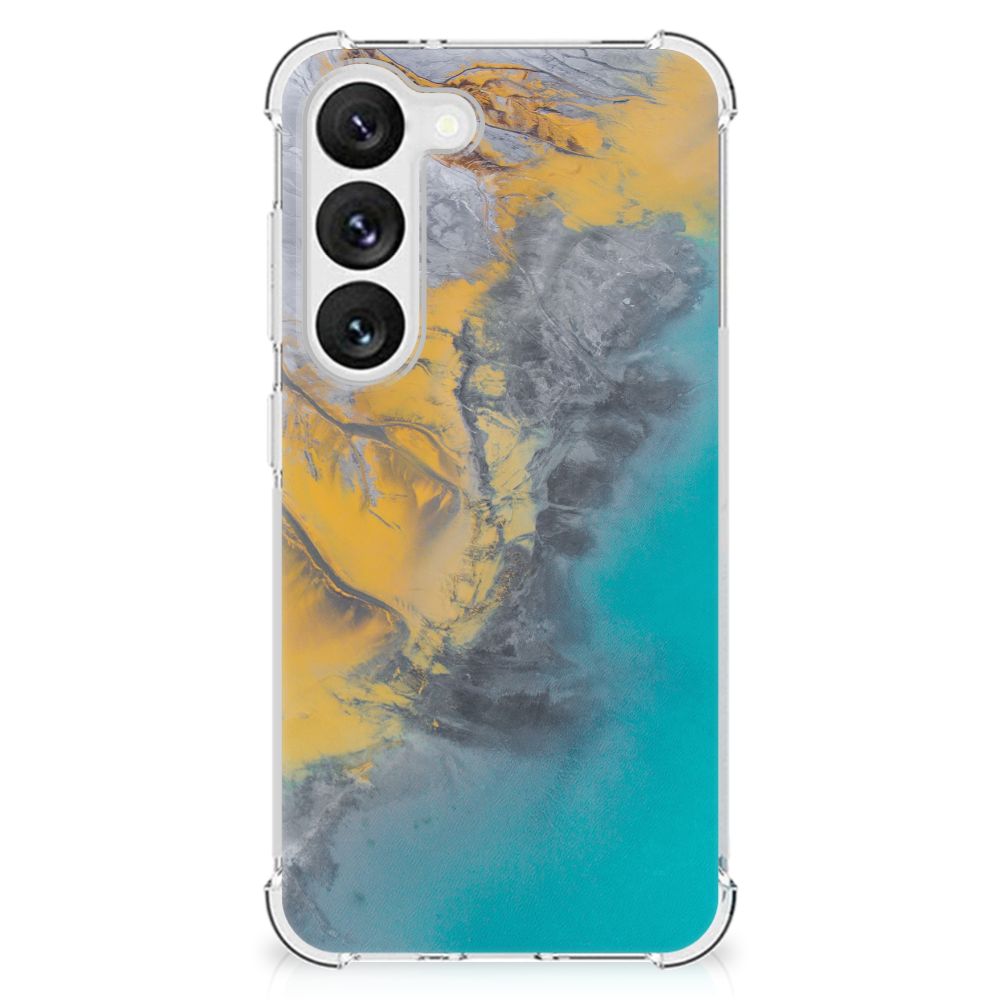 Samsung Galaxy S23 Anti-Shock Hoesje Marble Blue Gold B2C Telecom