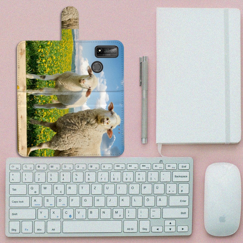 Huawei P Smart 2020 Telefoonhoesje met Pasjes Schaap en Lammetje