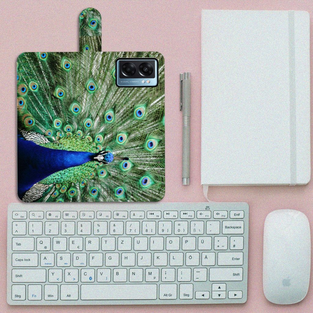 OPPO A77 5G | A57 5G Telefoonhoesje met Pasjes Pauw