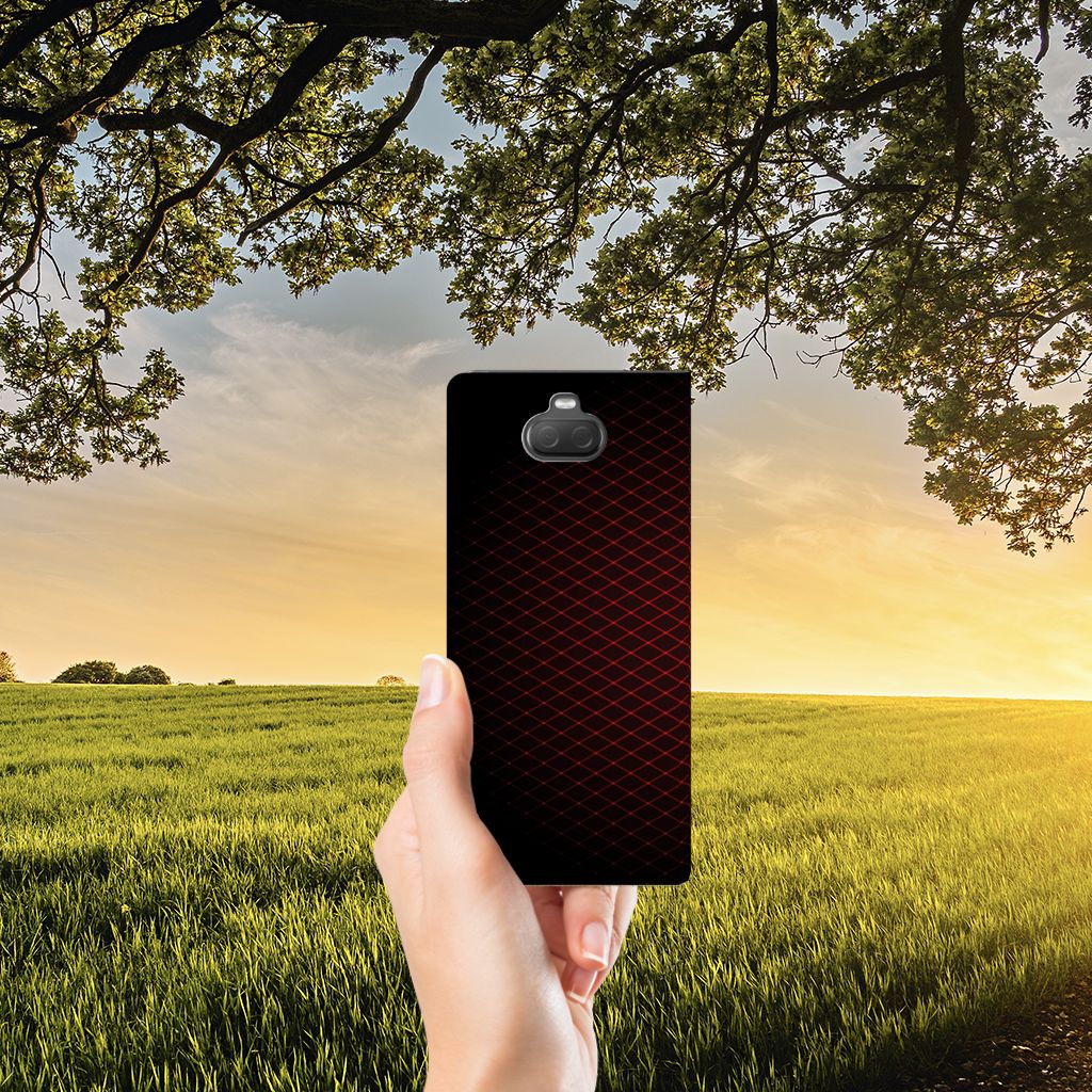 Sony Xperia 10 Plus Hoesje met Magneet Geruit Rood