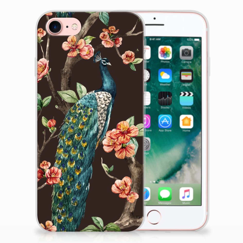 iPhone SE 2022 | SE 2020 | 8 | 7 TPU Hoesje Pauw met Bloemen