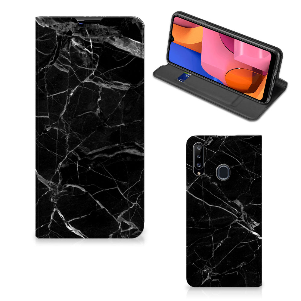 Samsung Galaxy A20s Standcase Marmer Zwart - Origineel Cadeau Vader