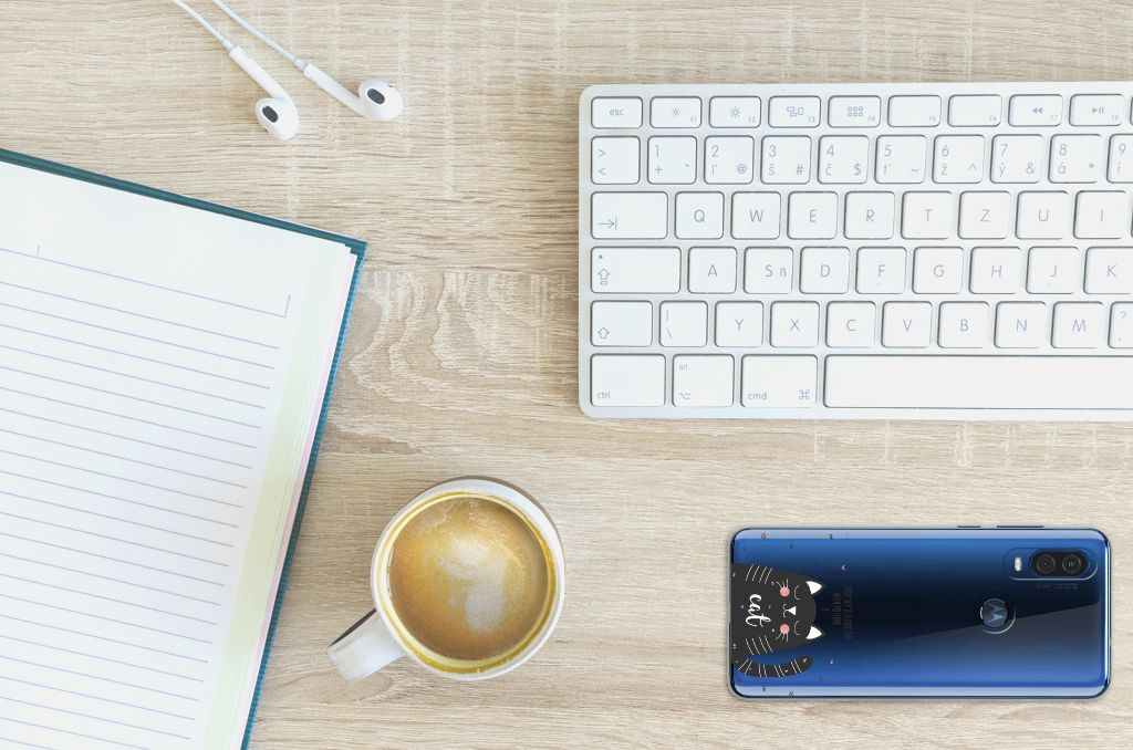Motorola One Vision Telefoonhoesje met Naam Cat Good Day