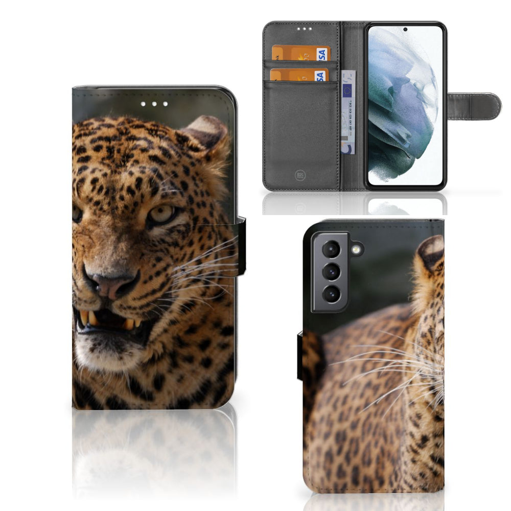 Samsung Galaxy S21 FE Telefoonhoesje met Pasjes Luipaard