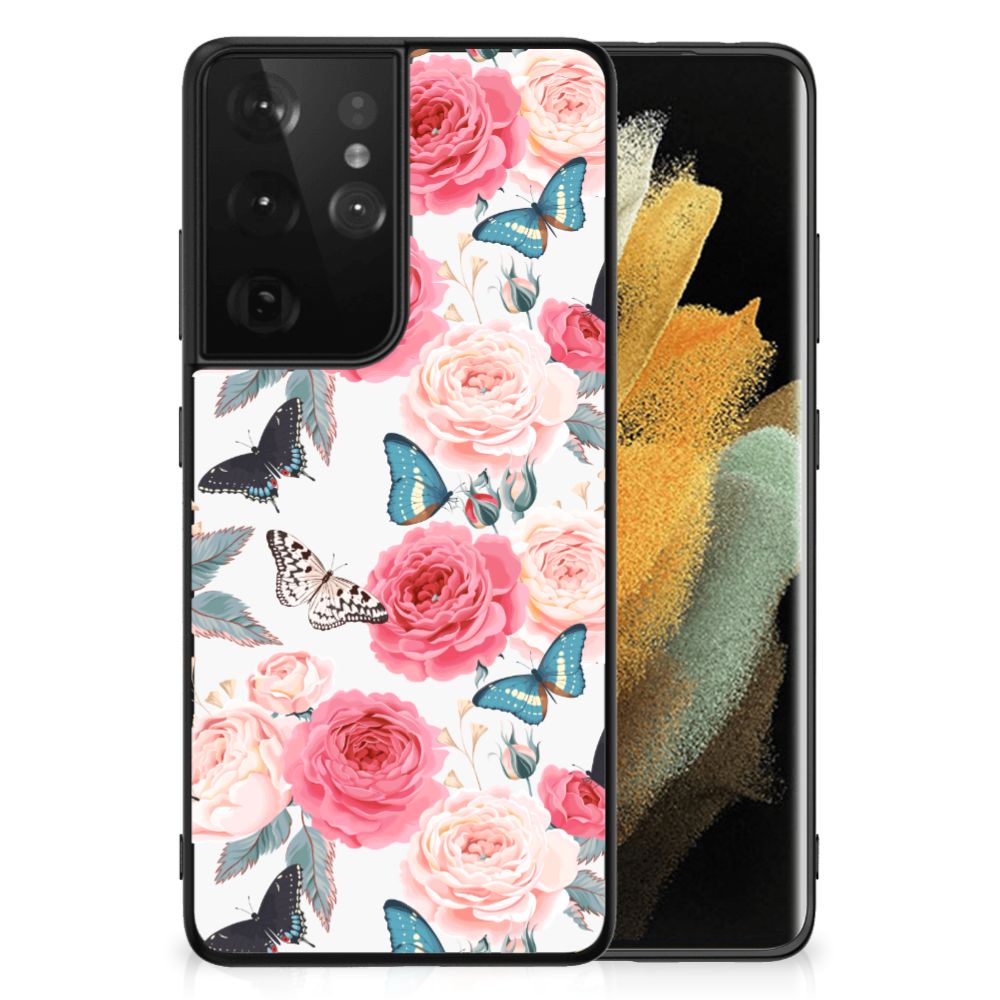 Samsung Galaxy S21 Ultra Bloemen Hoesje Butterfly Roses B2C Telecom