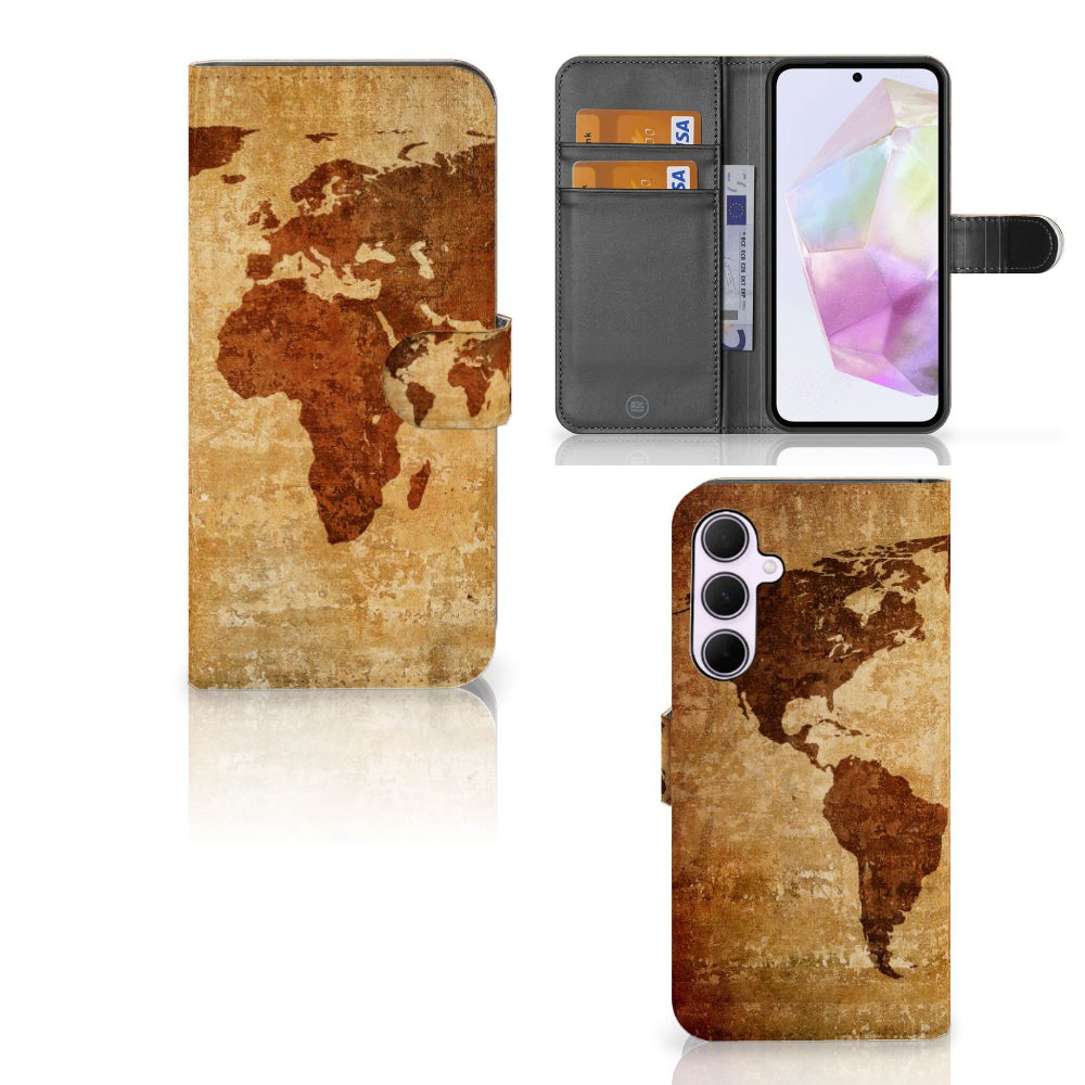 Samsung Galaxy A35 Flip Cover Wereldkaart