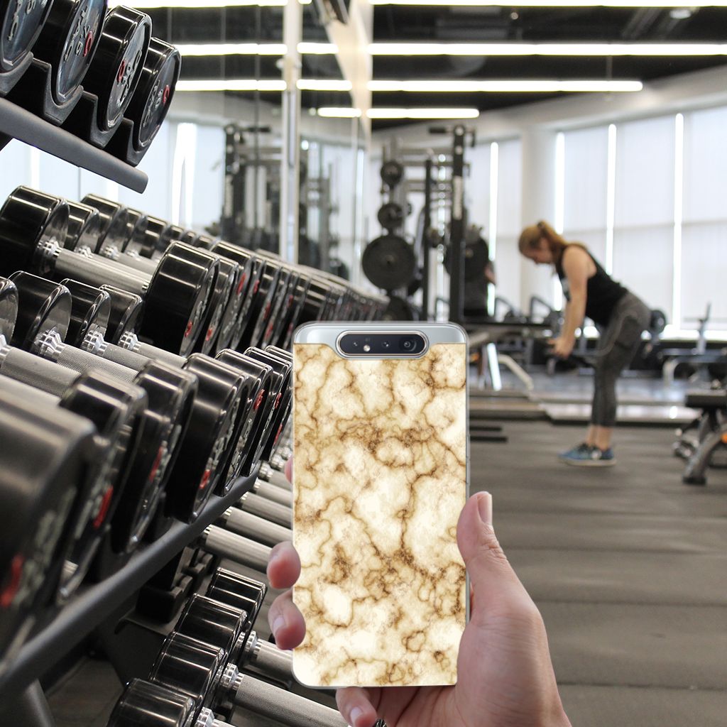 Samsung Galaxy A80 TPU Siliconen Hoesje Marmer Goud