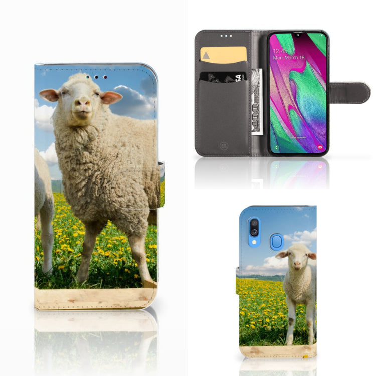 Samsung Galaxy A40 Telefoonhoesje met Pasjes Schaap en Lammetje