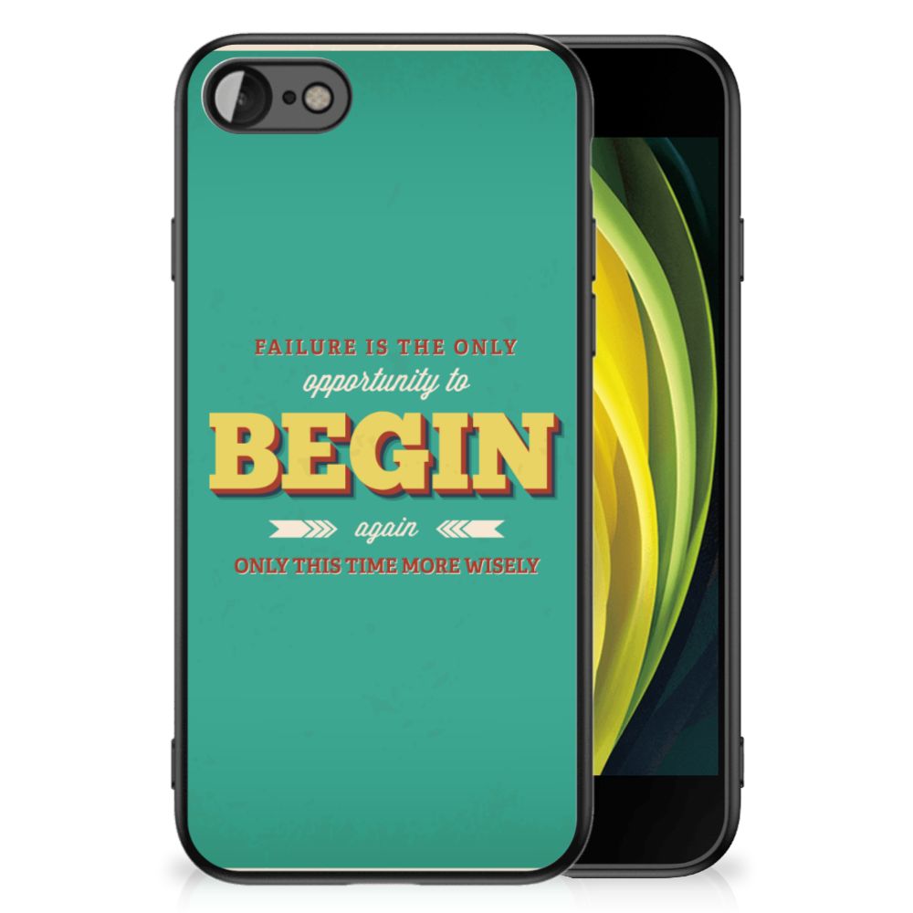 iPhone SE 2022 | SE 2020 | 7/8 Telefoon Hoesje met tekst Quote Begin met inspirerende quote op turquoise achtergrond.