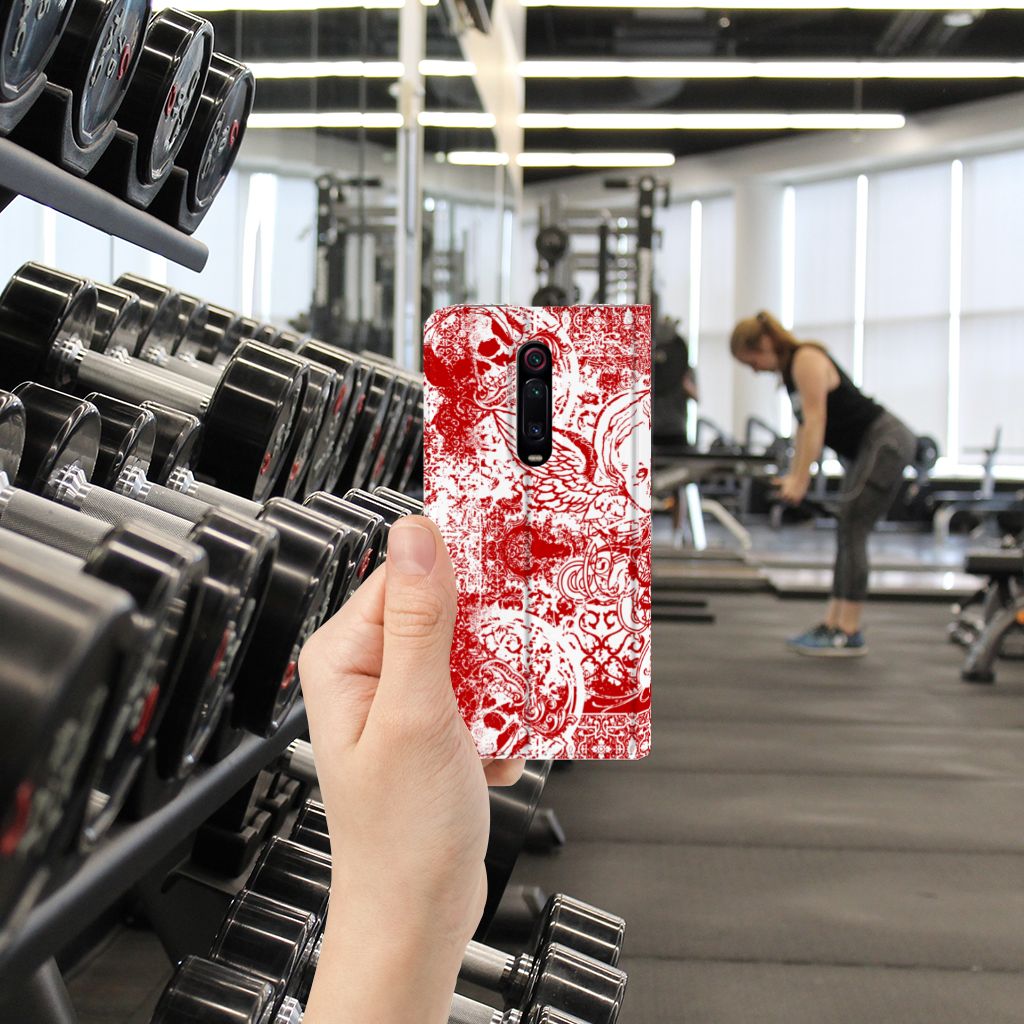 Mobiel BookCase Xiaomi Redmi K20 Pro Angel Skull Rood - B2C Telecom