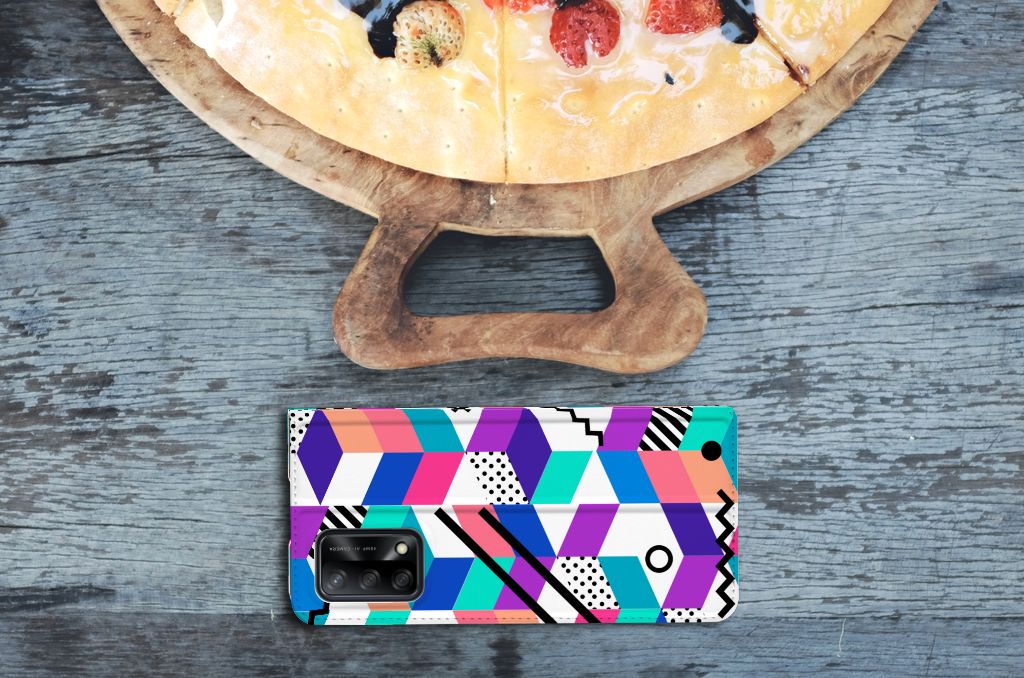 OPPO A74 4G Stand Case Blokken Kleurrijk - B2C Telecom