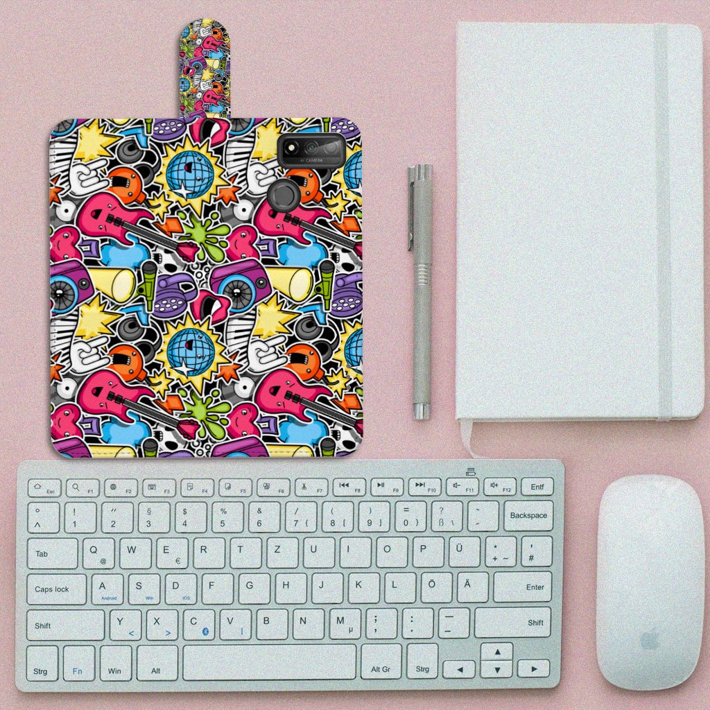 Huawei P Smart 2020 Wallet Case met Pasjes Punk Rock