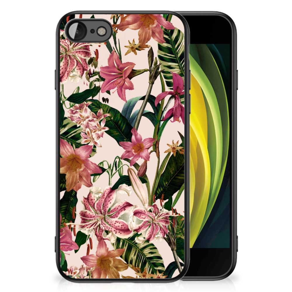 iPhone SE 2022 | SE 2020 | 7/8 Bloemen Hoesje Flowers met kleurrijke bloemenprint en plantenachtergrond.