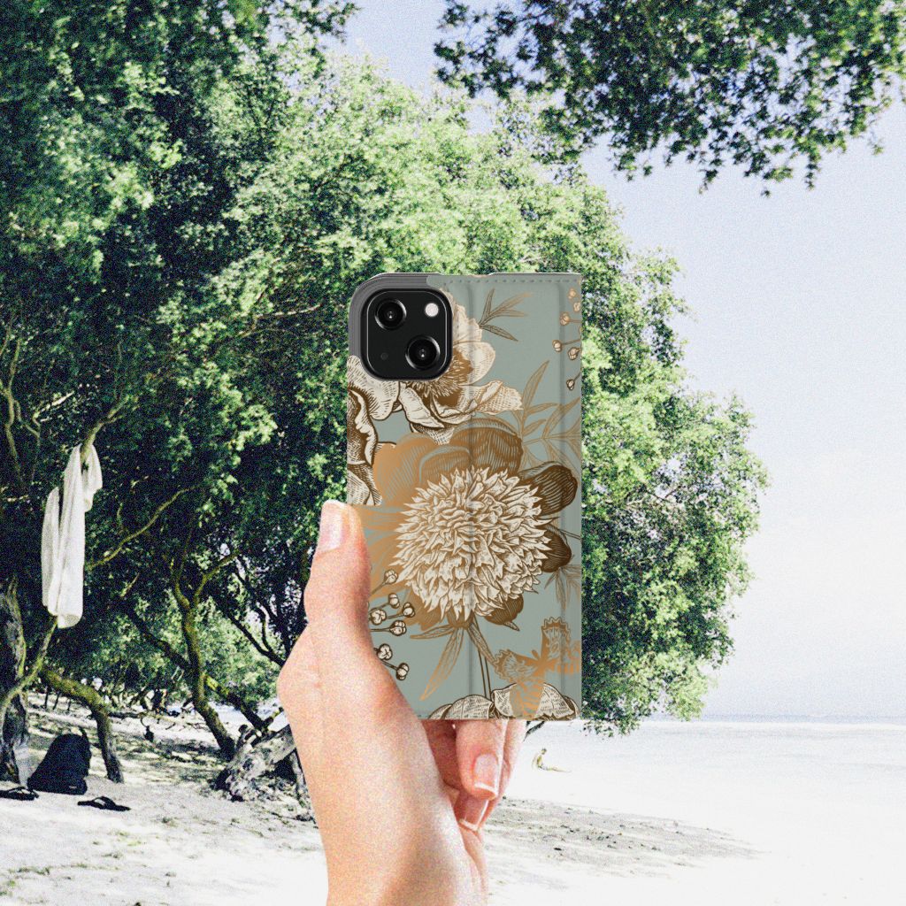 Smart Cover voor iPhone 13 Vintage Bird Flowers