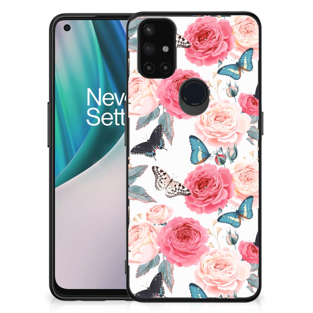 OnePlus Nord N10 5G Bloemen Hoesje Butterfly Roses