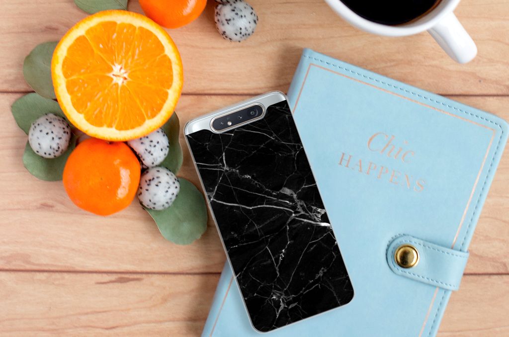 Samsung Galaxy A80 TPU Siliconen Hoesje Marmer Zwart - Origineel Cadeau Vader