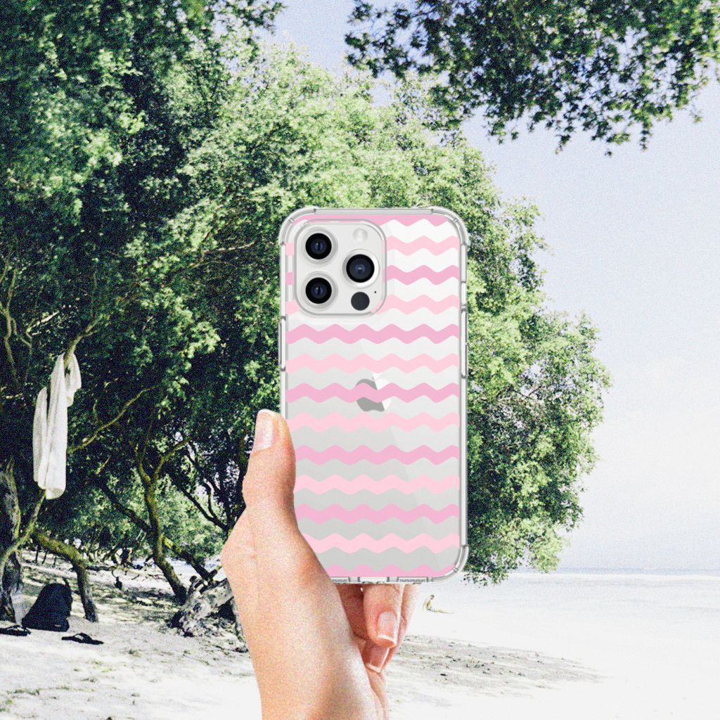 iPhone 13 Pro Max Doorzichtige Silicone Hoesje Waves Roze - B2C Telecom