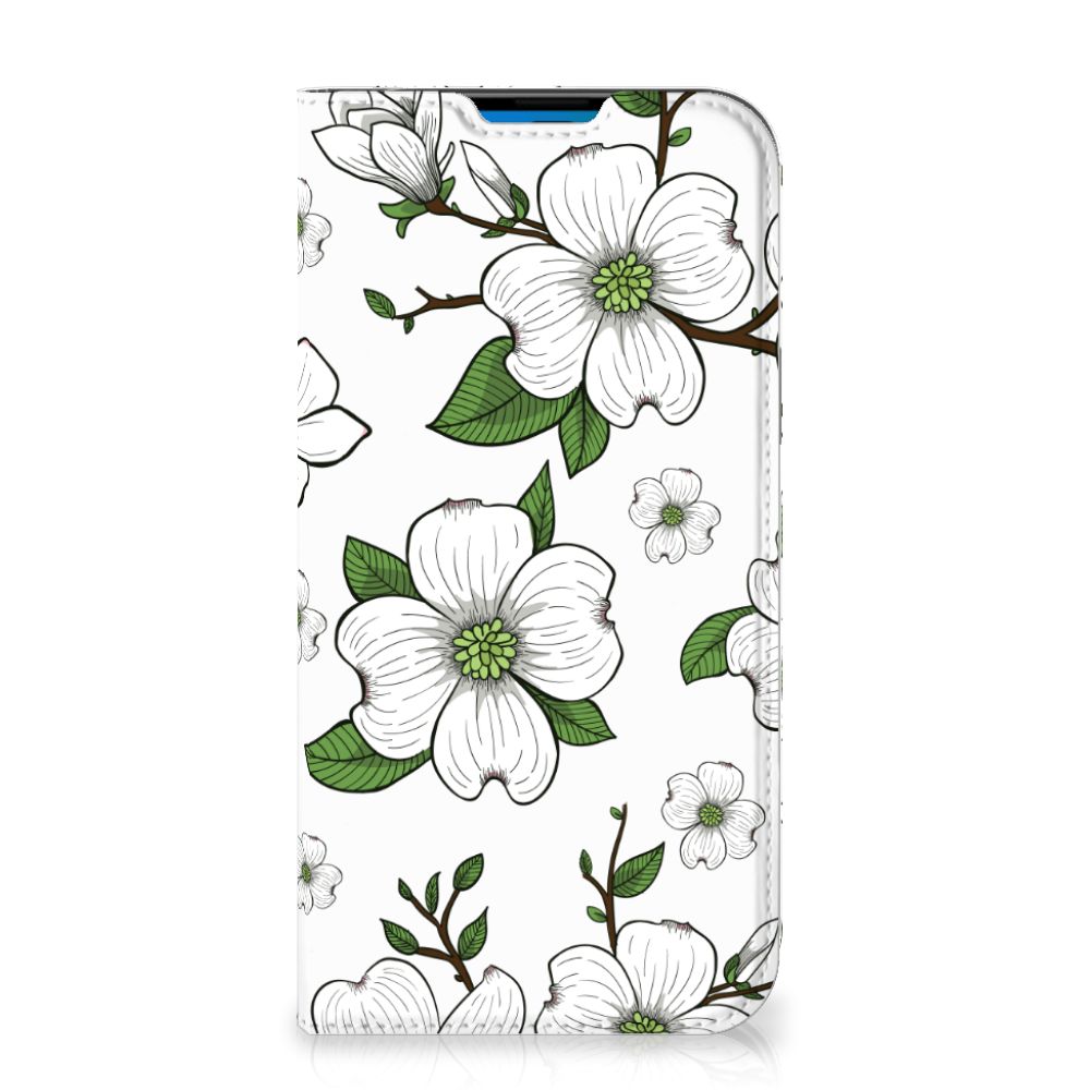 iPhone 14 Pro Max Smart Cover Dogwood Flowers met een elegant design van bloemen en bladeren.