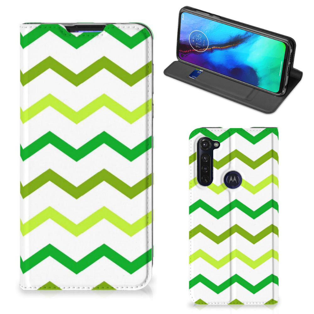 Motorola Moto G Pro Hoesje met Magneet Zigzag Groen - B2C Telecom