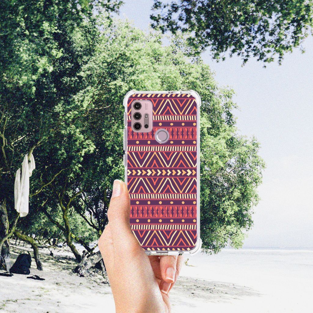 Motorola Moto G30 | G20 | G10 Doorzichtige Silicone Hoesje Aztec Paars B2C Telecom