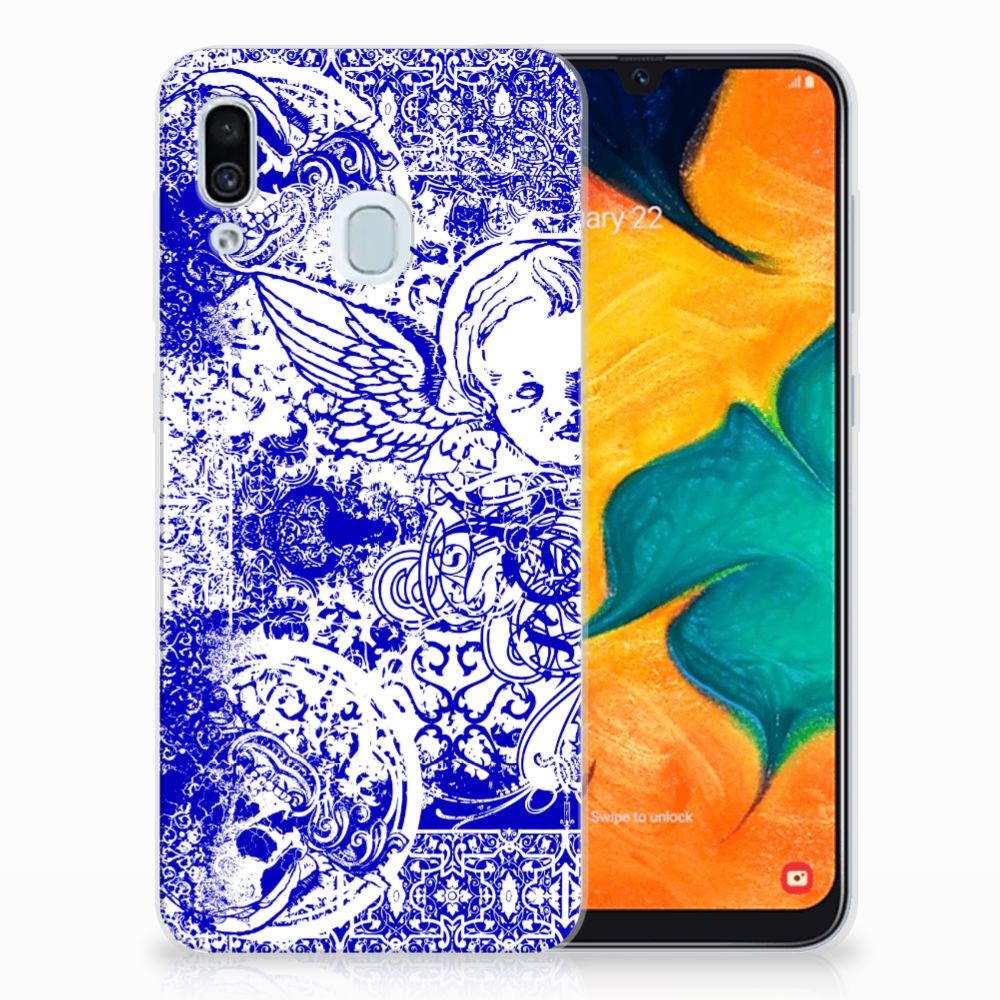 Silicone Back Case Samsung Galaxy A30 Angel Skull Blauw