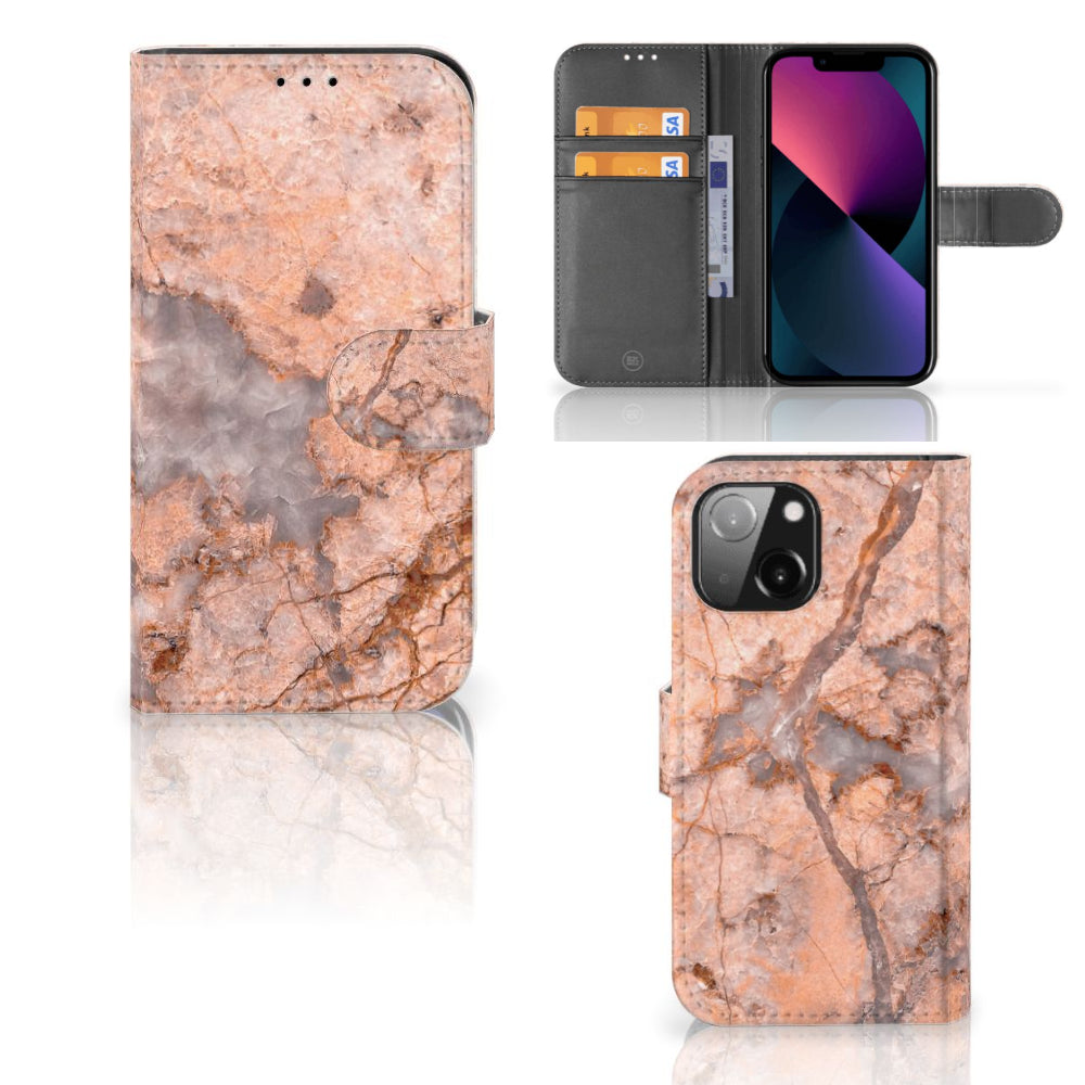 iPhone 13 Mini Bookcase Marmer Oranje