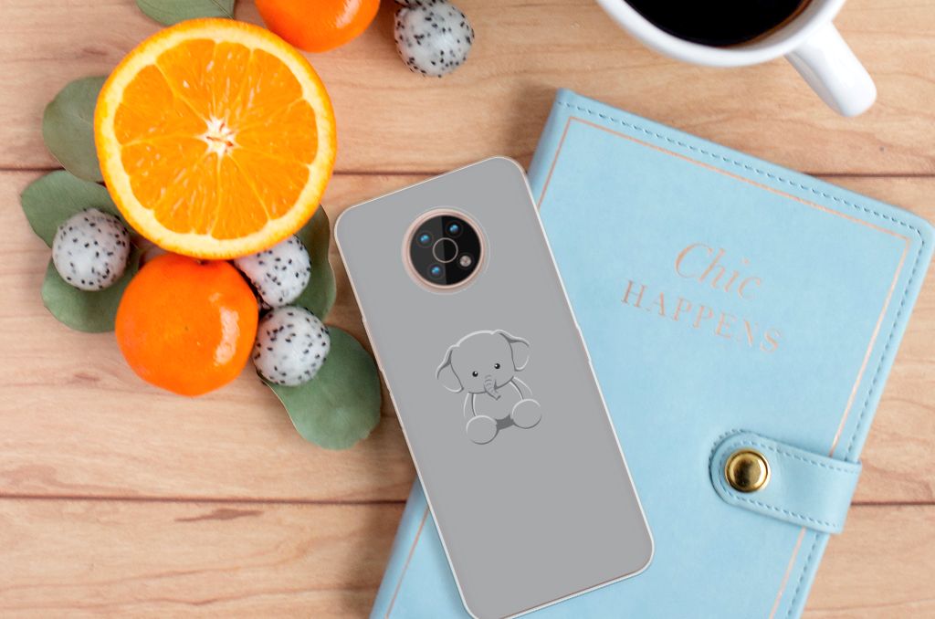 Nokia G50 Telefoonhoesje met Naam Grijs Baby Olifant B2C Telecom