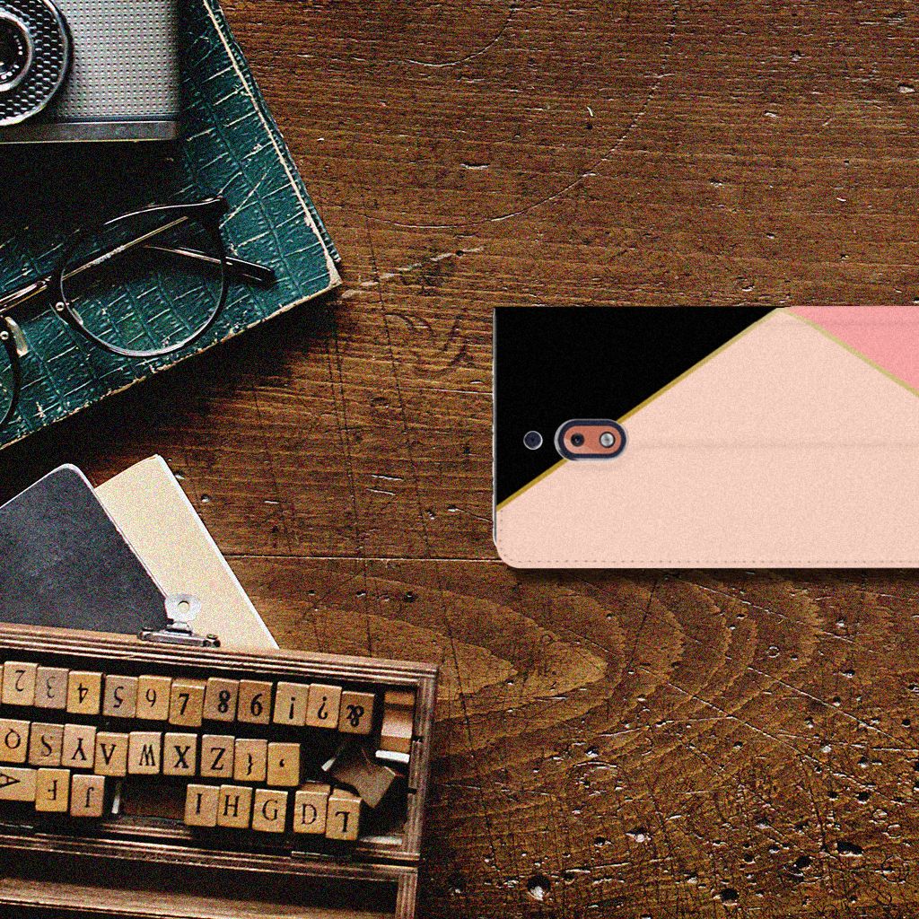 Nokia 2.1 2018 Stand Case Zwart Roze Vormen