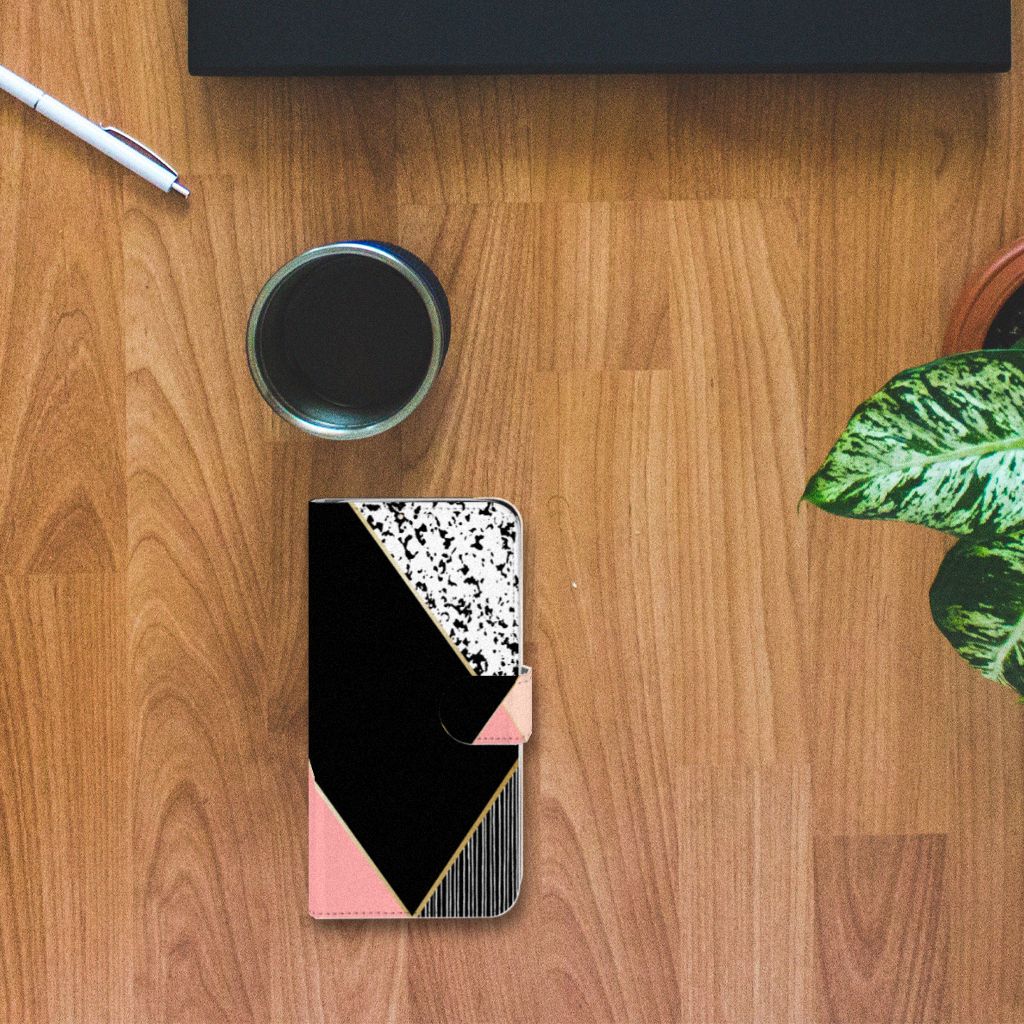 Huawei Y6 (2019) Book Case Zwart Roze Vormen