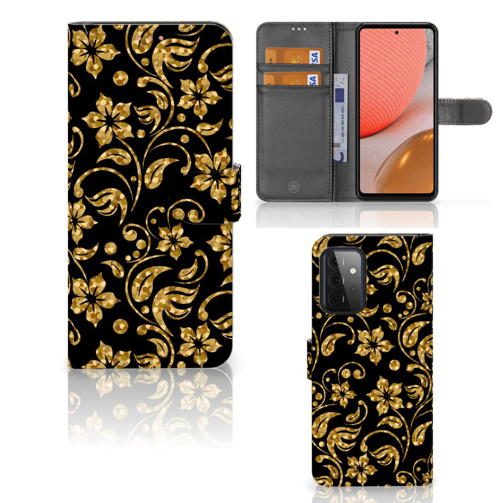 Samsung Galaxy A72 Hoesje Gouden Bloemen