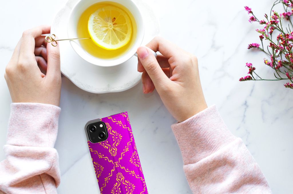 Telefoon Hoesje iPhone 13 Mini Barok Roze met handen die thee drinken en een schijfje citroen đ.