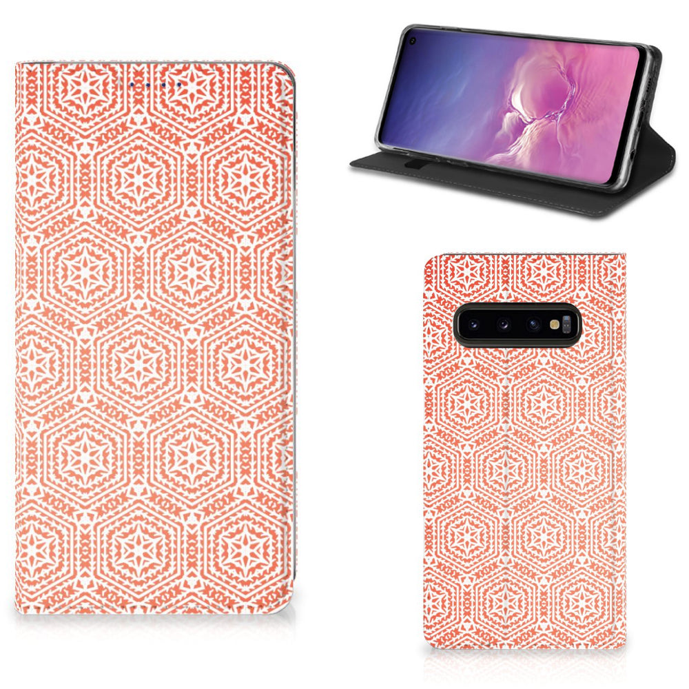 Samsung Galaxy S10 Hoesje met Magneet Pattern Orange