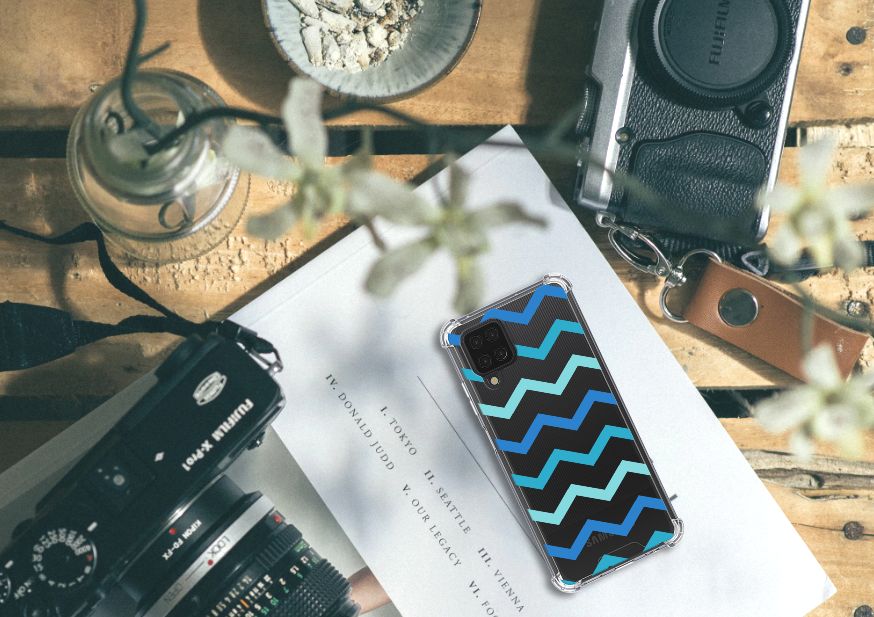 Samsung Galaxy A12 Doorzichtige Silicone Hoesje Zigzag Blauw - B2C Telecom