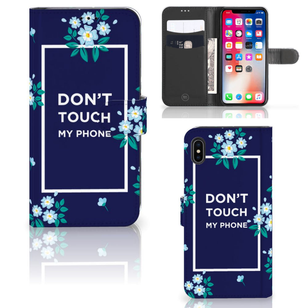 Apple iPhone Xs Max Portemonnee Hoesje Flowers Blue DTMP