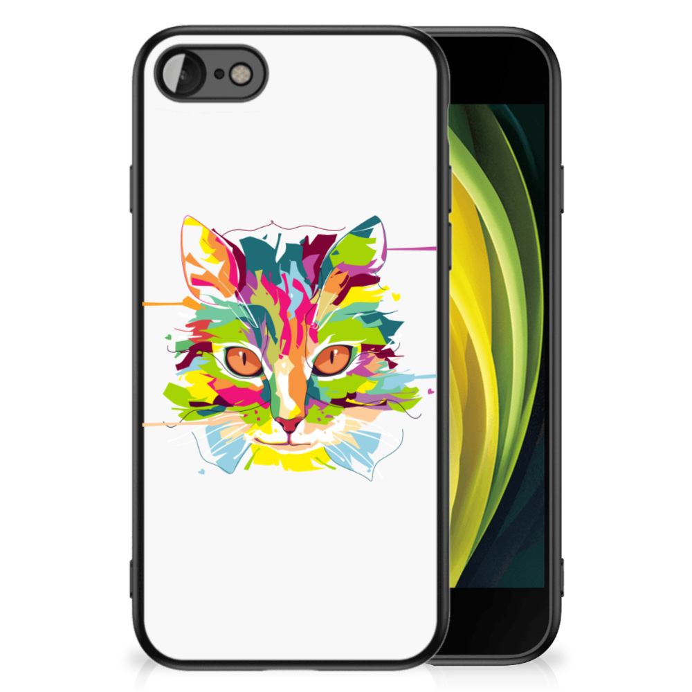 iPhone SE 2022 | SE 2020 | 7/8 Hoesje Cat Color met kleurrijke kattenillustratie en schokabsorberend TPU materiaal.