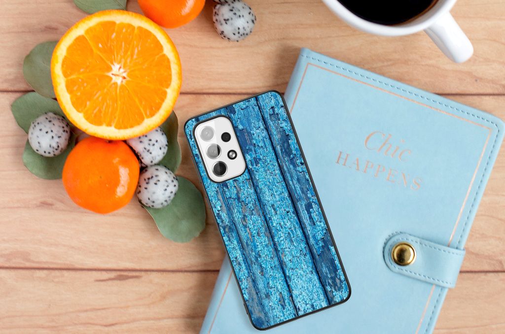 Samsung Galaxy A73 Houten Print Telefoonhoesje Wood Blue B2C Telecom