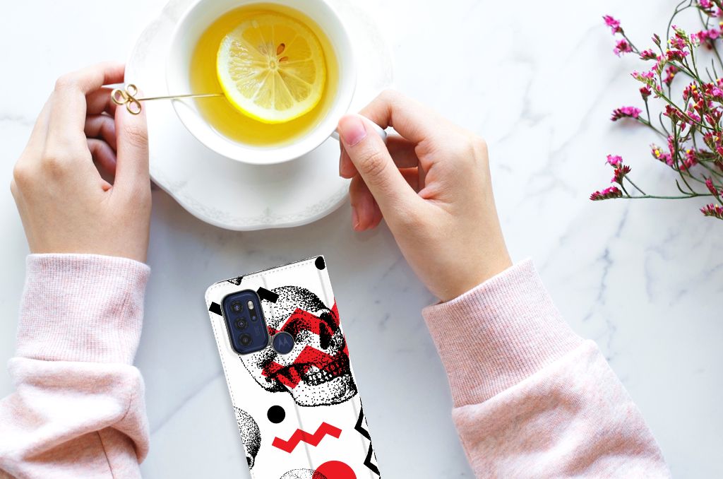 Mobiel BookCase Motorola Moto G60s Skull Red - B2C Telecom
