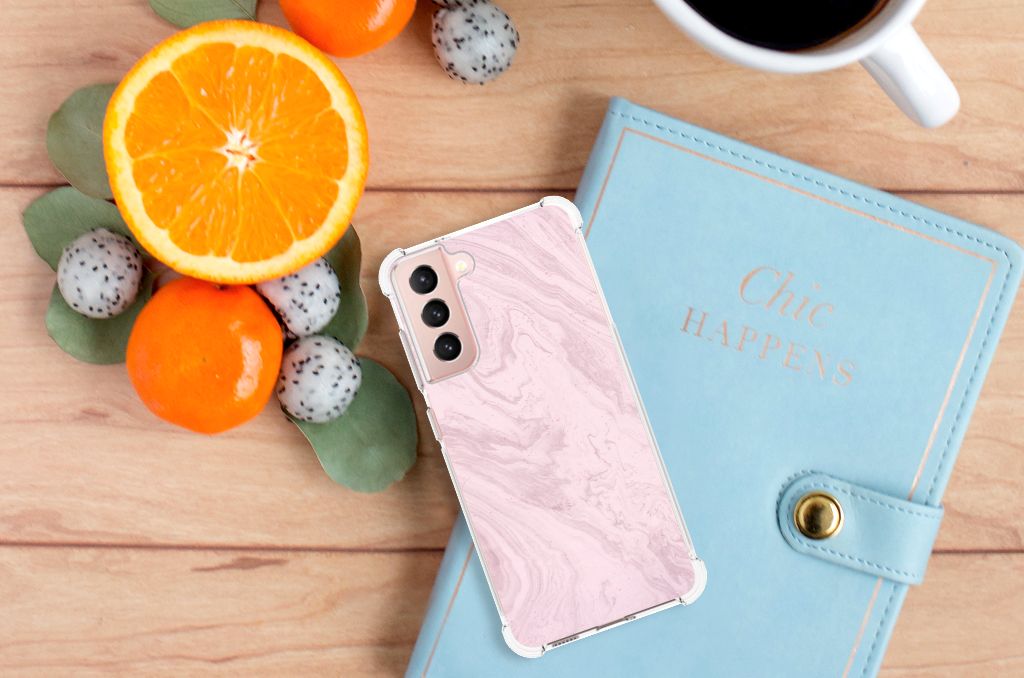 Samsung Galaxy S21 FE Anti-Shock Hoesje Marble Pink - Origineel Cadeau Vriendin B2C Telecom