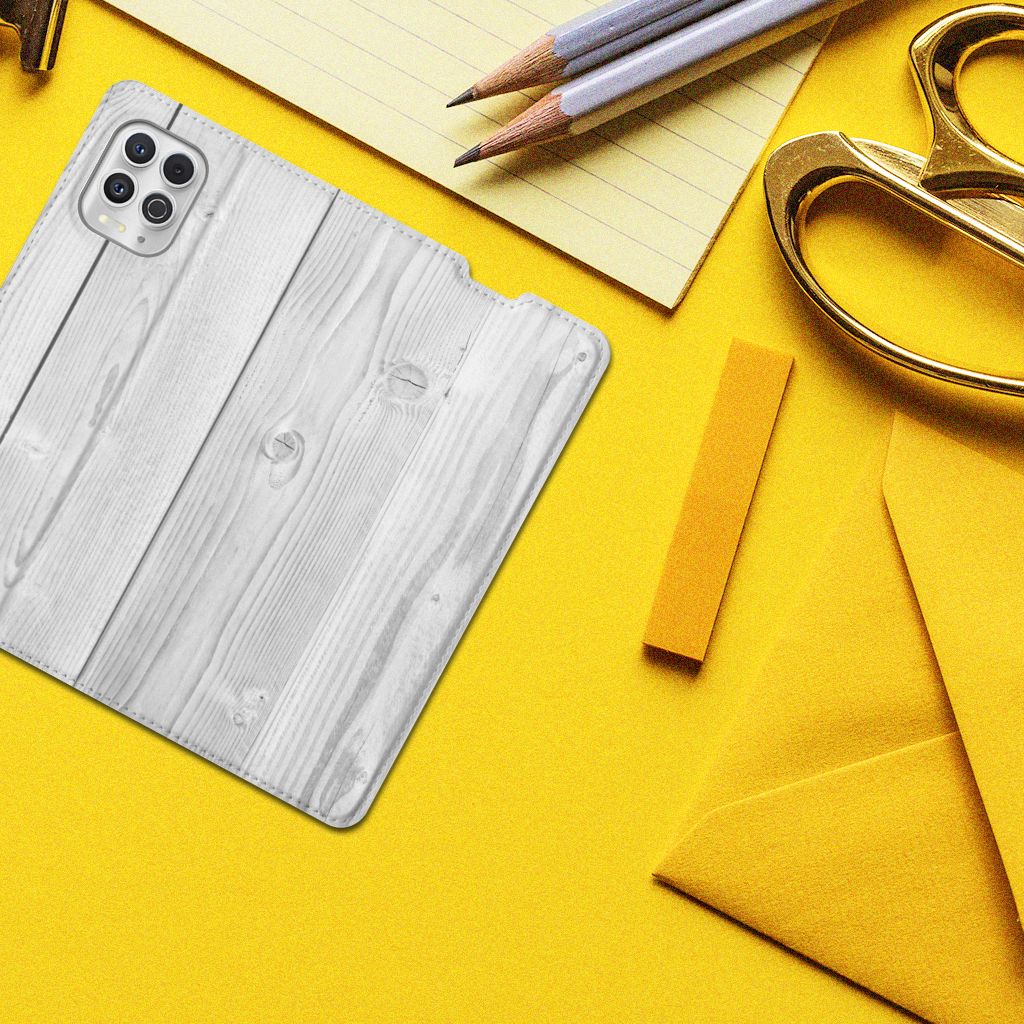 Motorola Moto G100 Book Wallet Case White Wood - B2C Telecom