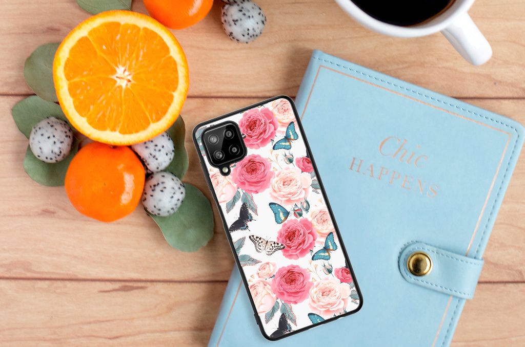 Samsung Galaxy A12 Bloemen Hoesje Butterfly Roses B2C Telecom