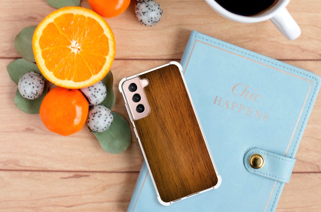 Samsung Galaxy S21 FE Stevig Telefoonhoesje Donker Hout B2C Telecom