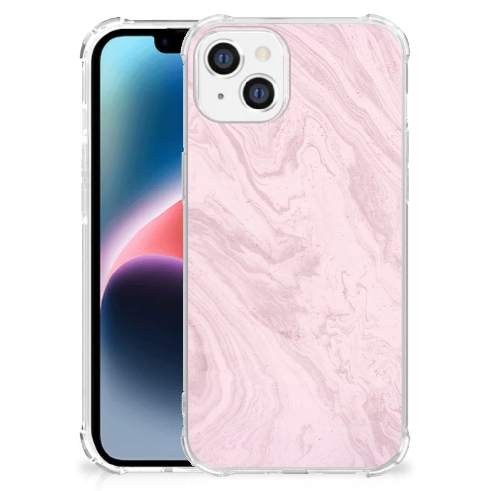 Apple iPhone 14 Plus Anti-Shock Hoesje Marble Pink - Origineel Cadeau Vriendin