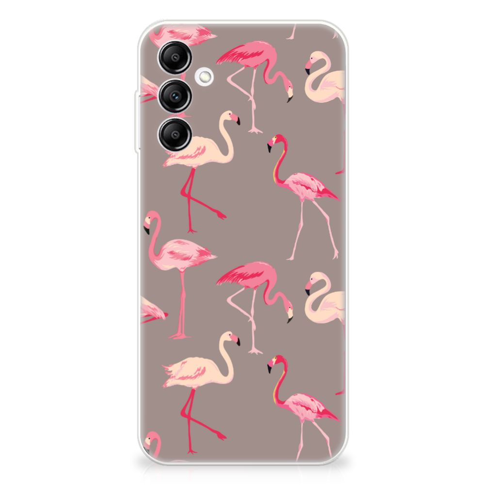 Samsung Galaxy A14 5G TPU Hoesje Flamingo met rode en roze flamingo's op een crème achtergrond.