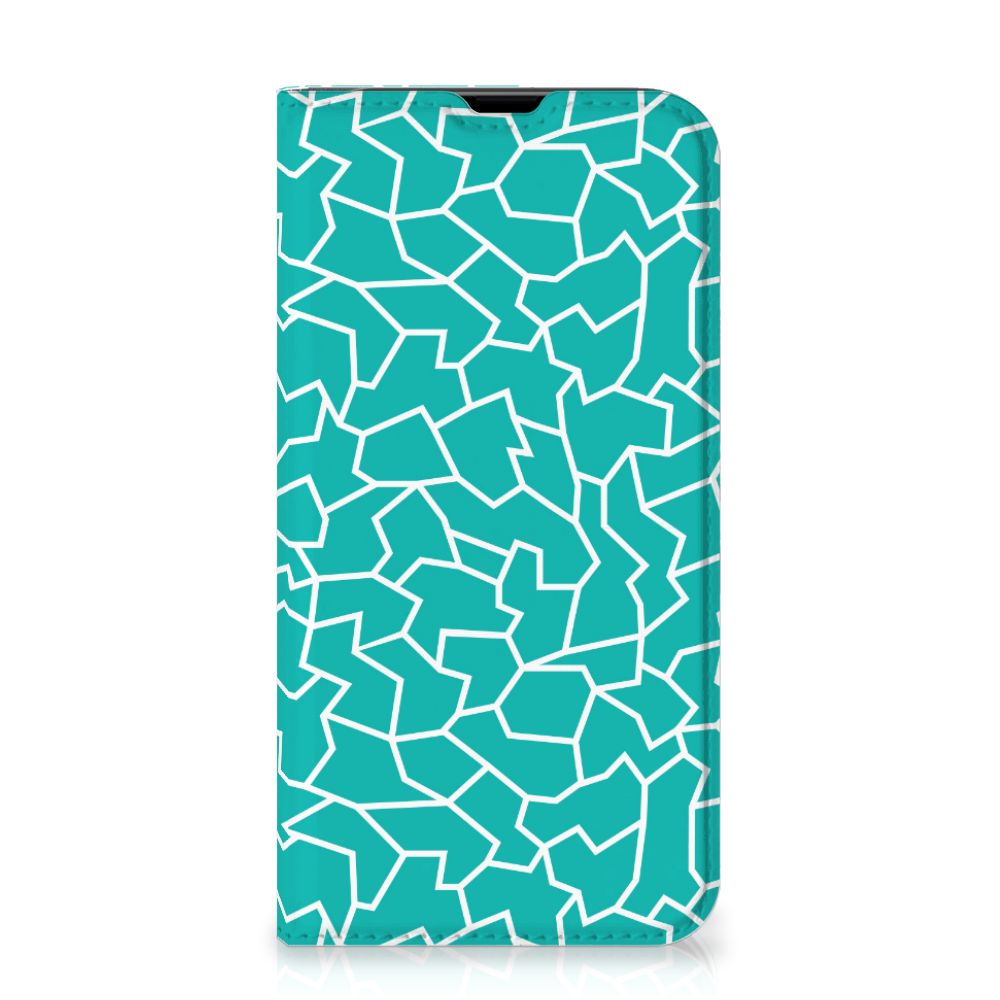 iPhone 13 Pro Bookcase Cracks Blue met turquoise ontwerp en witte barsten voor optimale bescherming đą.