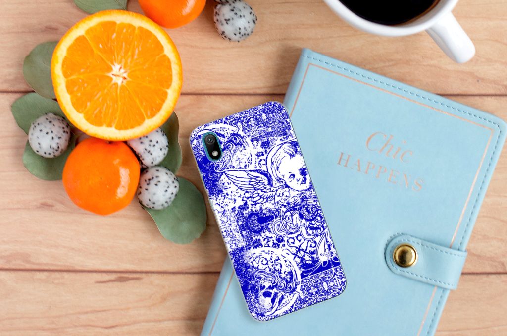Silicone Back Case Huawei Y5 (2019) Angel Skull Blauw